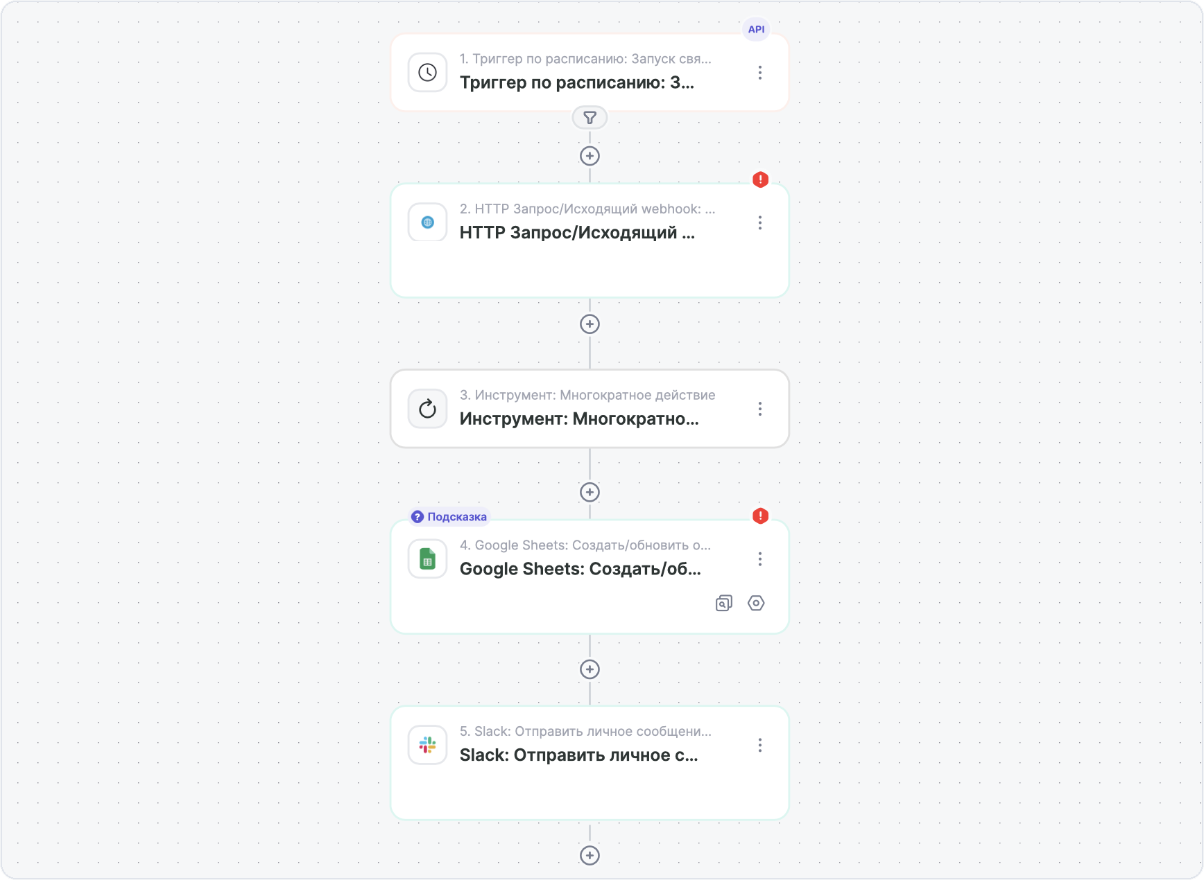 Пример связки с инструментом Многократное действие